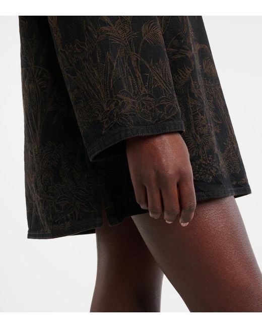 Alanui Black Jungle Toile De Jouy Denim Top