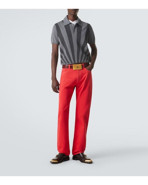 Versace Gray Intarsia Virgin Wool Polo Sweater for men