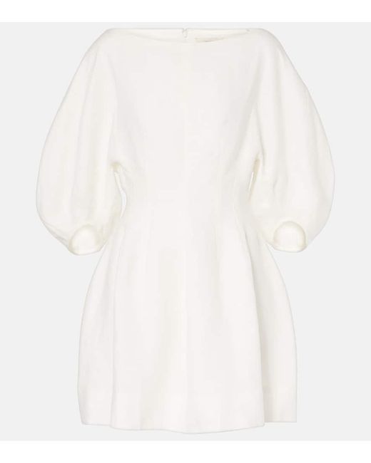Faithfull The Brand White Puff-Sleeve Linen Minidress