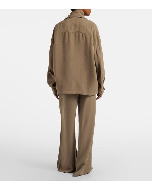 Frankie Shop Natural Marfa Pleated Wide-Leg Pants