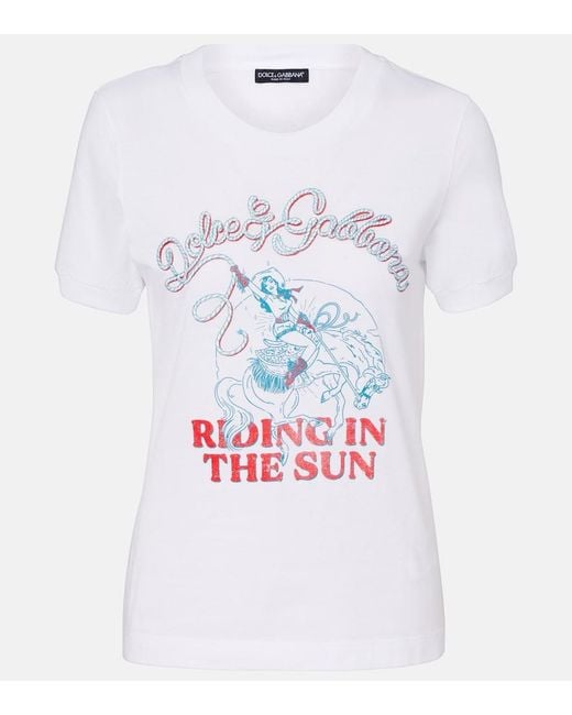 Dolce & Gabbana White Printed Cotton Jersey T-Shirt