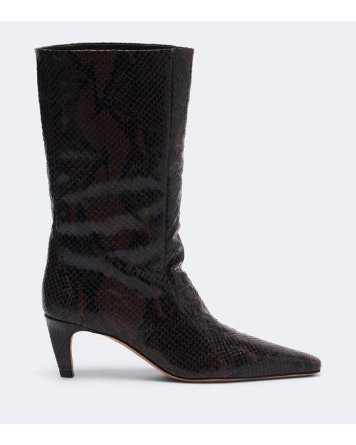 Jude Black Cave Snake-Effect Leather Ankle Boots