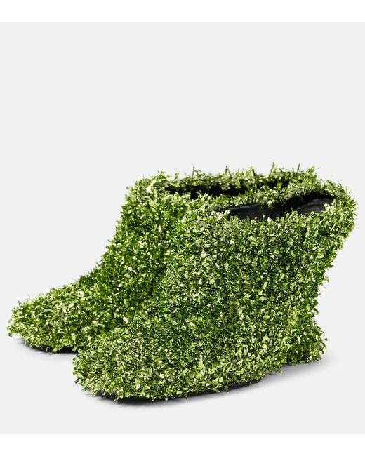Dries Van Noten Green 105 Glitter Metallic Wedge Mules