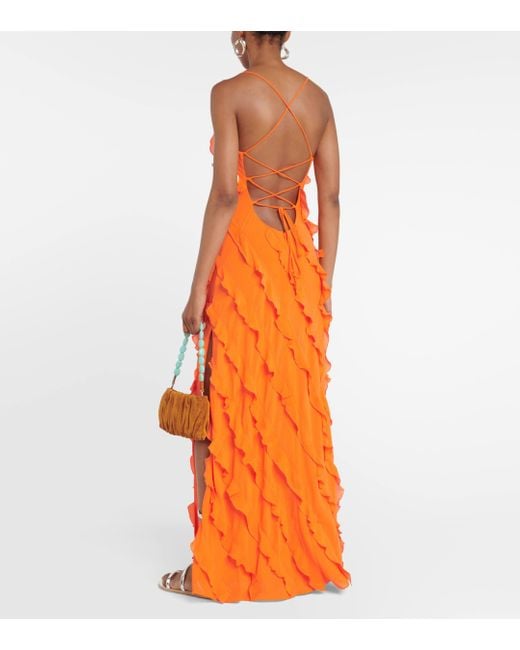 Staud Orange Ruffle-trimmed Crepe Maxi Dress