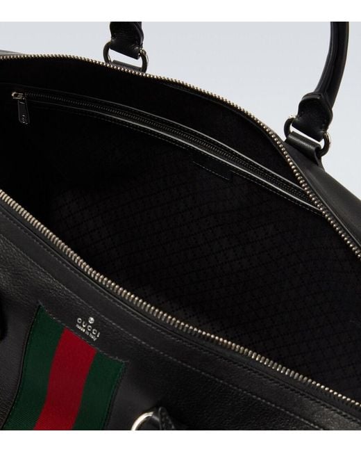 Gucci Black Web Trademark Medium Leather Duffel Bag for men