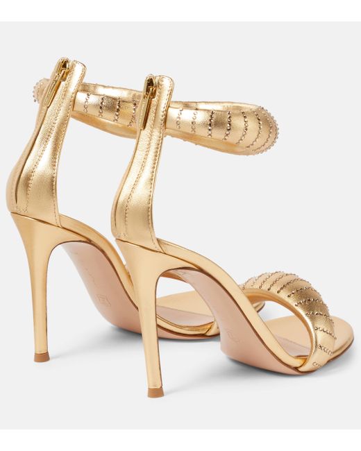 Gianvito Rossi Bijoux Crystal Metallic Leather Sandals