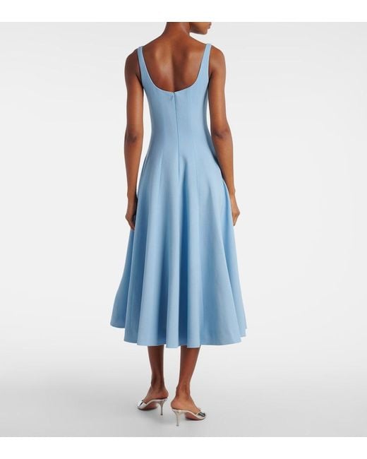 Emilia Wickstead Blue Collins Pleated Wool Crepe Midi Dress