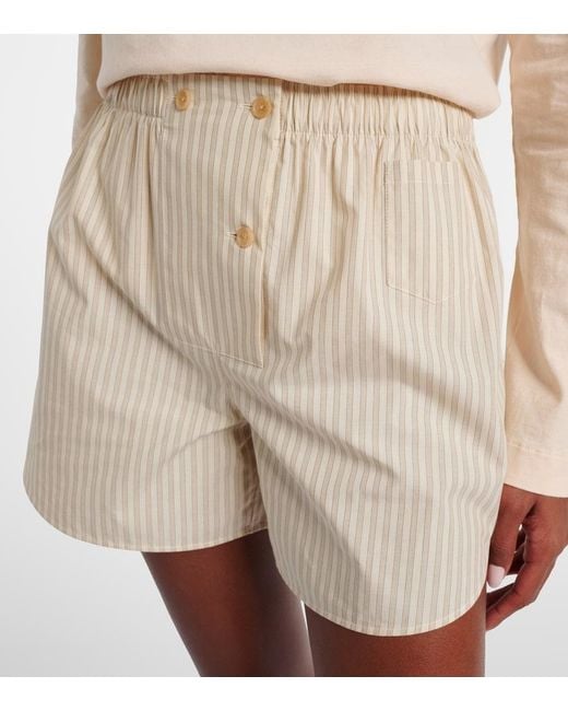 The Row Natural Nicasia Striped Cotton Poplin Shorts