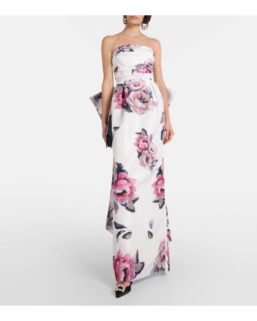 Rebecca Vallance White Aveline Floral Strapless Taffeta Gown