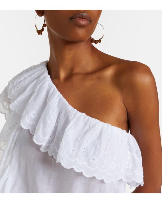 Isabel Marant White Lalia Embroidered Ruffled Minidress