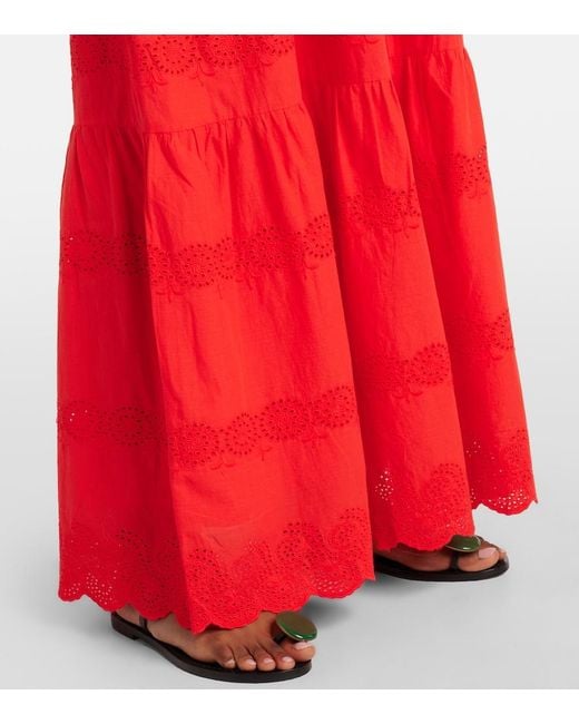 Melissa Odabash Red Sophie Broderie Anglaise Cotton Maxi Dress