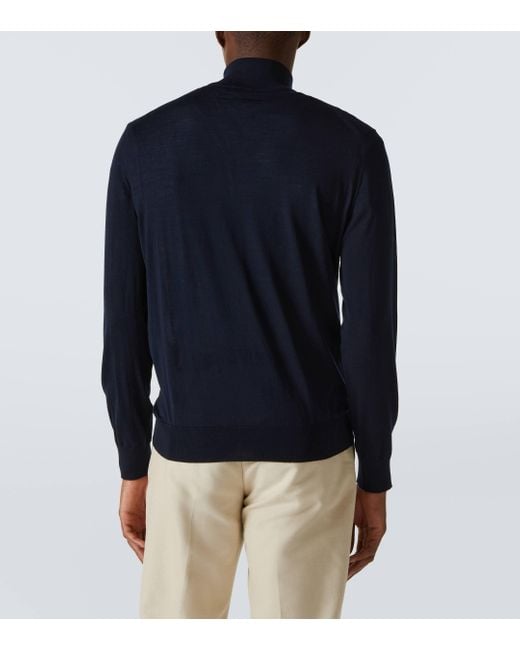 Zegna Blue Wool Half-Zip Sweater for men