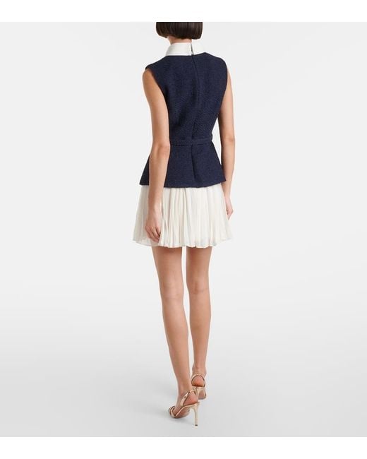 Self-Portrait Blue Minikleid Aus Boucle Und Chiffon