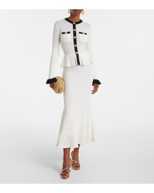 Vestido Midi De Pointelle Con Peplum Self-Portrait de color White