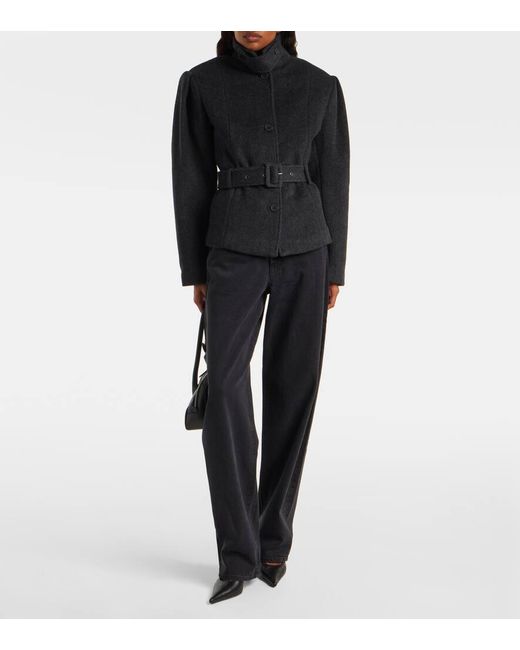 ROTATE BIRGER CHRISTENSEN Black Marie Belted Herringbone Wool-Blend Jacket
