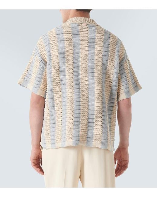 Orlebar Brown White Thomas Striped Crochet Cotton Shirt for men