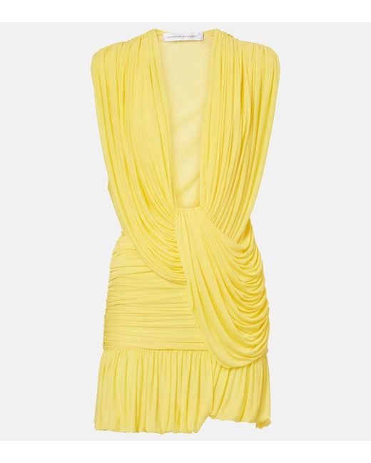 Christopher Esber Yellow Ripple Ruched Draped Jersey Minidress