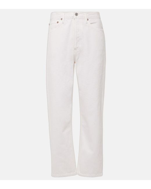 Agolde White 90's Crop Mid-Rise Straight Jeans