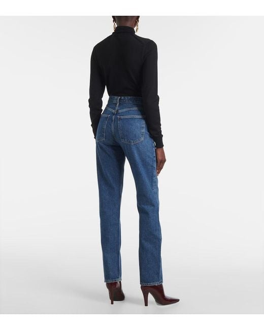 Agolde Blue 90's Pinch Waist Long High-Rise Straight Jeans