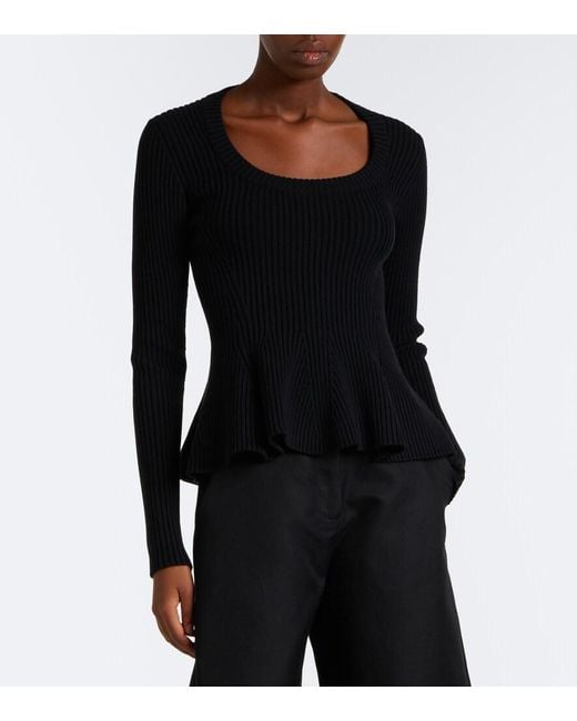 Alaïa Blue Peplum Wool-Blend Top