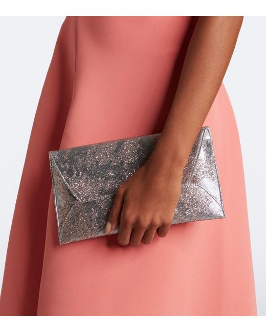 Aquazzura Gray Envelope Sequined Metallic Leather Clutch