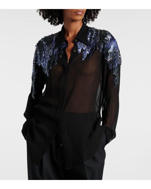 Dries Van Noten Black Sequined Chiffon Blouse