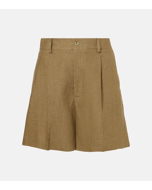 Ralph Lauren Natural Tracy Pleated Linen Shorts