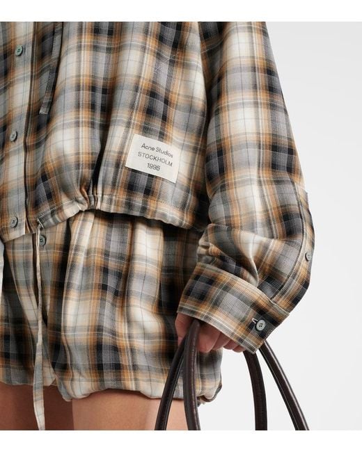 Camisa Cropped A Cuadros Con Capucha Acne de color Brown
