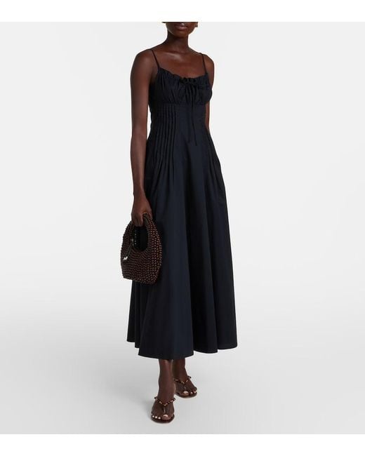 Staud Black Margi Cotton Poplin Midi Dress