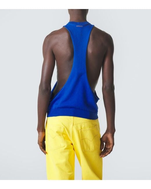 Versace Blue Cotton Tank Top for men