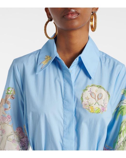 ALÉMAIS Blue Anouk Printed Cotton Midi Shirt Dress