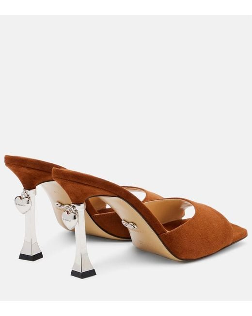 Mach & Mach Brown Puffy Heart Ring 95 Suede Mules