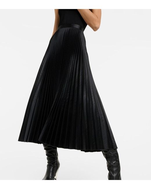 Alaïa Black Pleated Croc-Effect Satin Midi Skirt