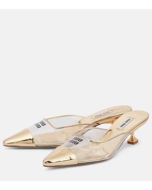 Mules De Piel Y Pvc Con Logo Miu Miu de color Natural