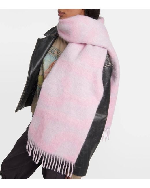Sciarpa in lana e mohair con logo di Acne in Pink