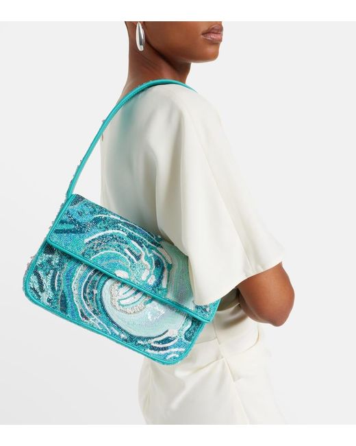 Staud Blue Tommy Beaded Shoulder Bag