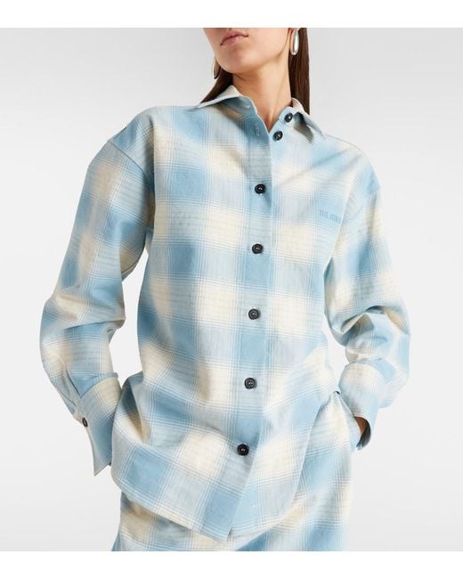 The Attico Blue Plaid Cotton And Wool Shirt