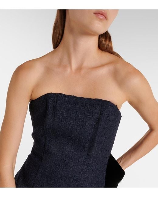 Oscar de la Renta Blue Tweed Wool And Mohair-Blend Bustier Dress