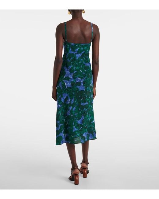 Dries Van Noten Blue Bedrucktes Slipdress Aus Seide