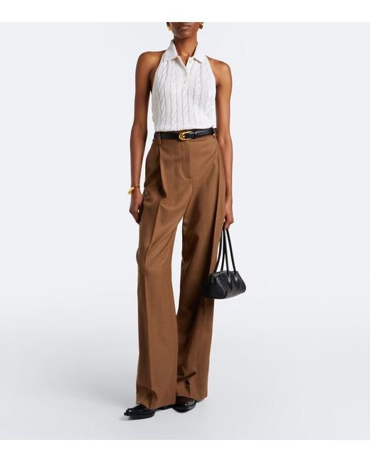 Ralph Lauren White Cable-Knit Silk Top