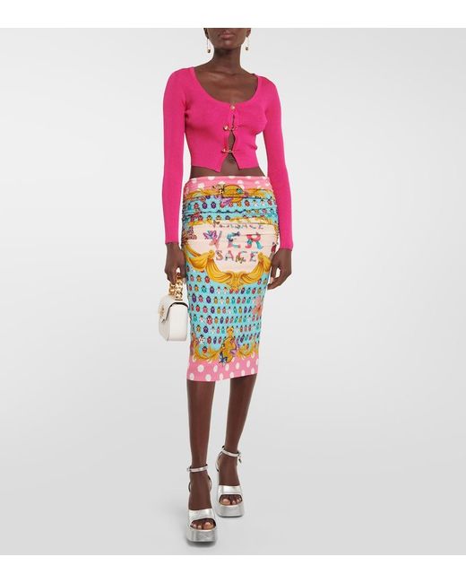 Versace Multicolor Printed Draped Midi Skirt