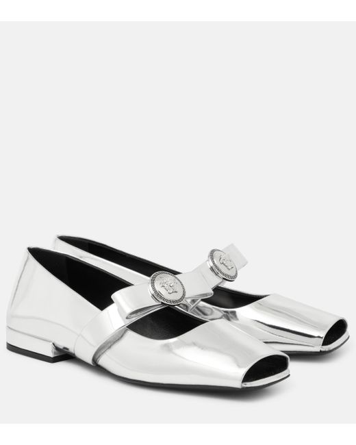 Versace Black Mirrored Leather Ballet Flats