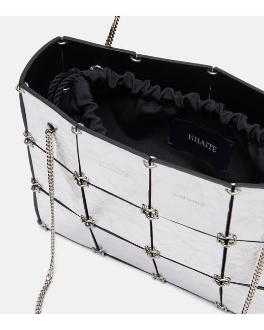 Khaite White Emma Mini Metallic Leather Tote Bag
