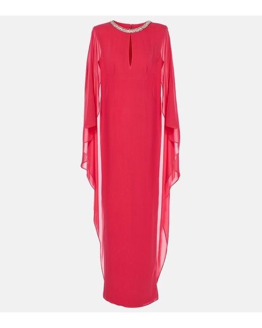 Roland Mouret Red Embellished Silk Chiffon Gown