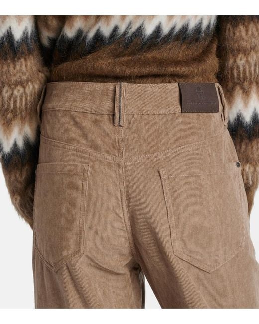 Brunello Cucinelli Brown Monili Cotton Corduroy Straight Pants