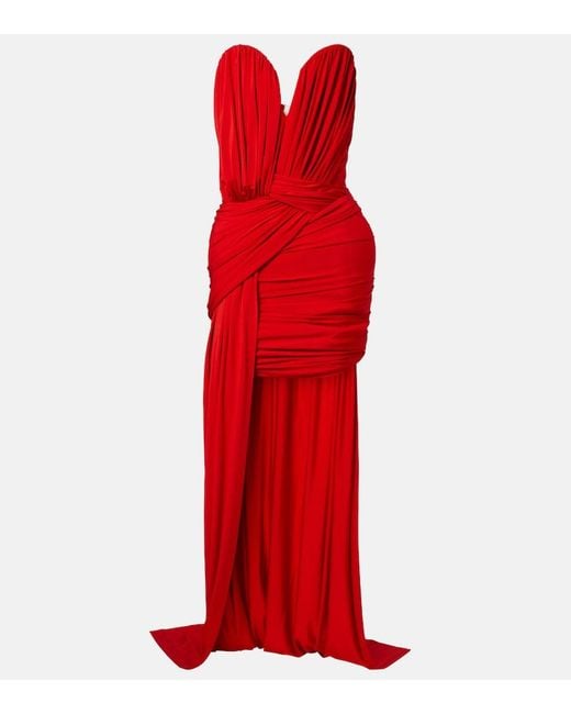 Stella McCartney Red Draped Crepe Jersey Bustier Dress
