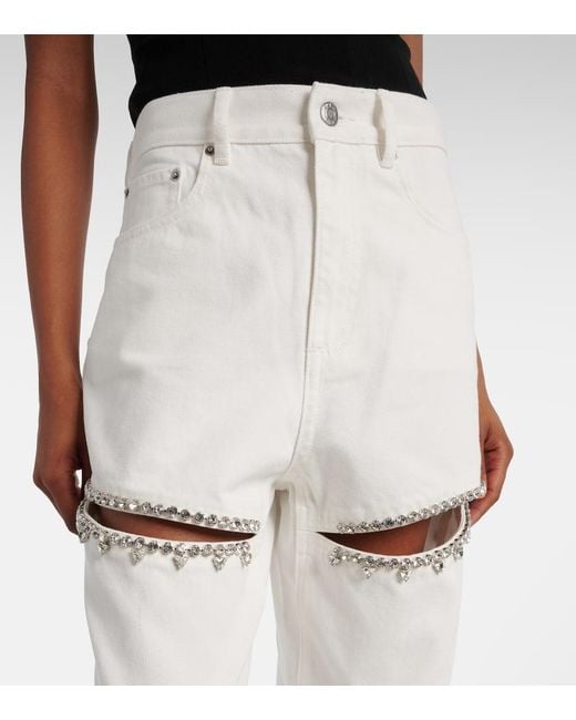 Area White Straight Jeans Mit Kristallen