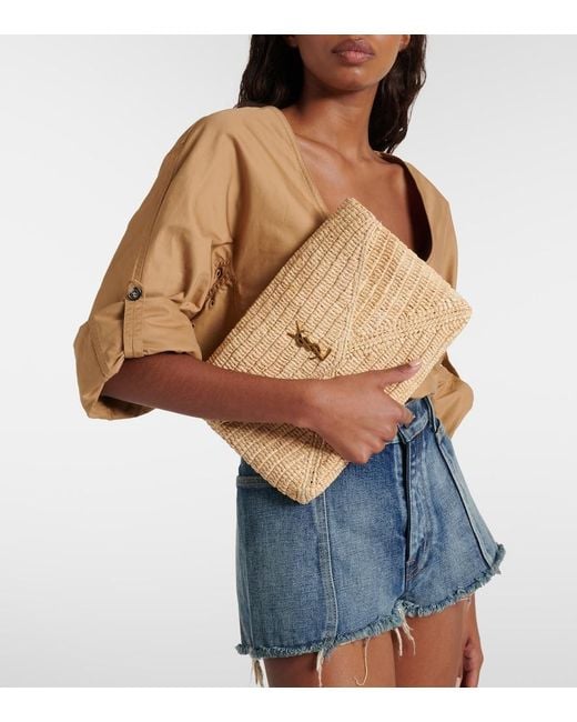 Saint Laurent Natural Cassandre Large Raffia Pouch