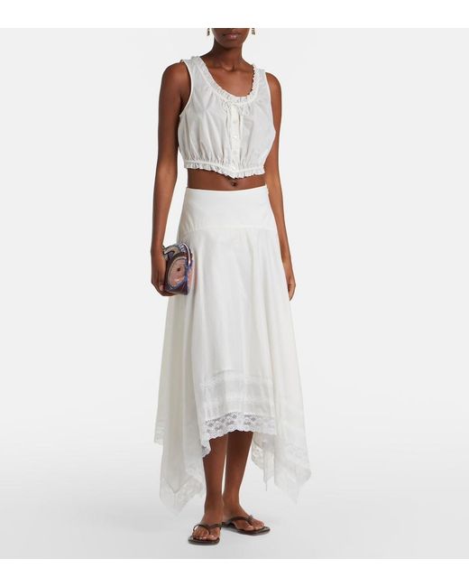 Staud White Sicilia Lace-Trimmed Cotton Voile Top