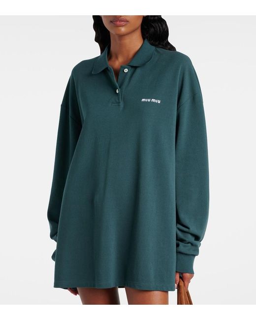 Polo En Coton A Logo Miu Miu en coloris Green